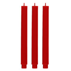 Red Fluted Taper Candles - Set of 3