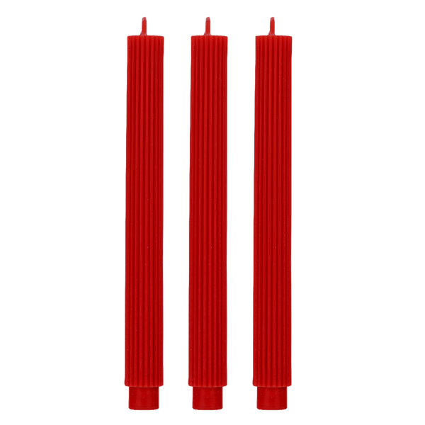 Red Fluted Taper Candles - Set of 3