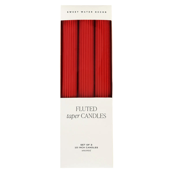 Red Fluted Taper Candles - Set of 3