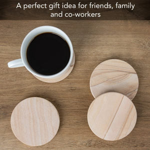 Picture Sandstone Round Coaster, 4" Diameter, Set of 4 Coasters with Holder