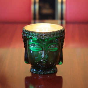 24K Gold Emerald Green Glass Buddha Luxury Candle