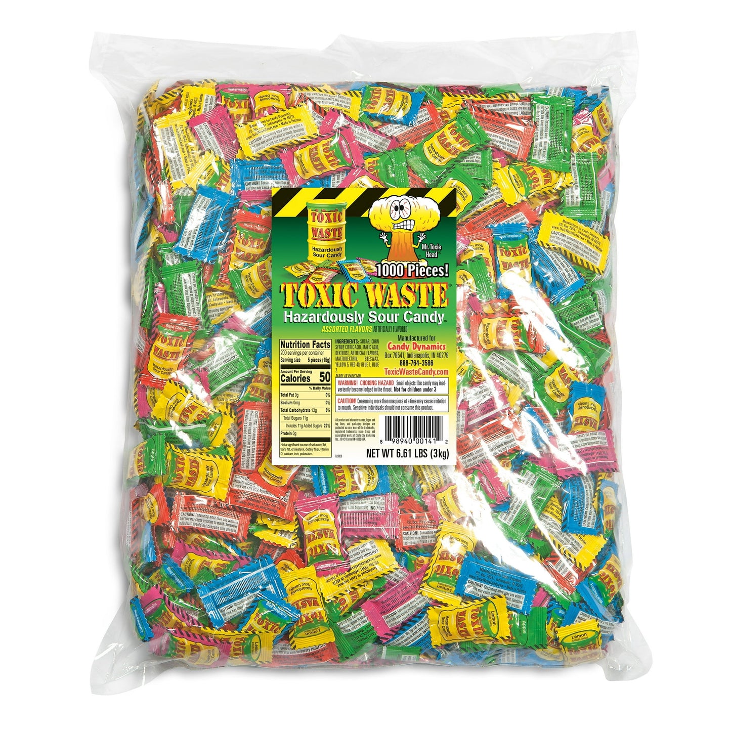 Toxic Waste, Hazardously Sour Candy, 1000 Count Bulk Bag, 6.61 LB