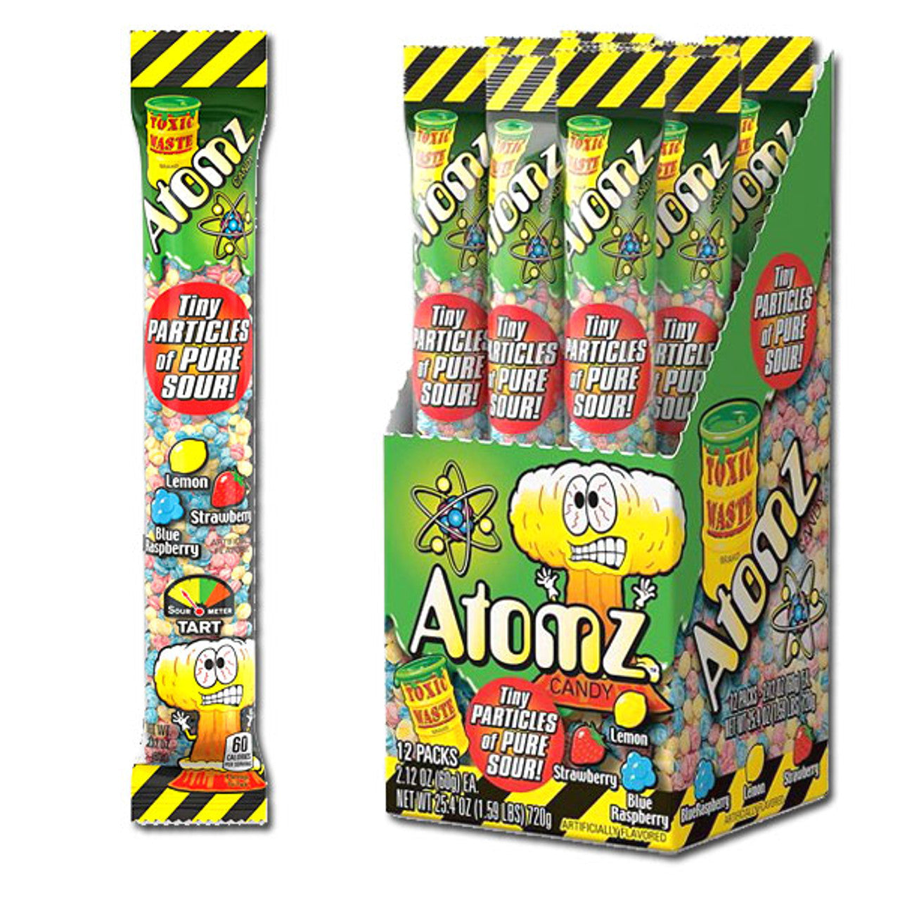 TOXIC WASTE Atomz, Lemon, Strawberry & Blue Raspberry, 2.12 Ounce - 12 Count Display Box