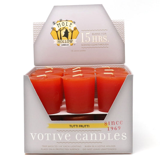 Mole Hollow Candles, Tutti Frutti Scented Votive Candles, 18 Votives Box