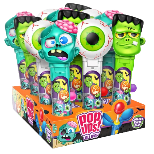 Flix Halloween Monster Mix Pop Ups! 0.35 Ounce Lollipops - 12 Count Display Box