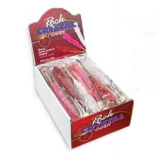Valentine Assortment Rock Crystal Candy Stick, Clear, Pink, Red Individually Wrapped Middle Size Stick - 24 Count Display Box