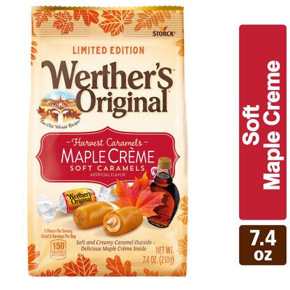 Werther's Original Harvest Caramels Maple Crème Soft Caramel Candy, Limited Edition, 7.4 Ounce Bag