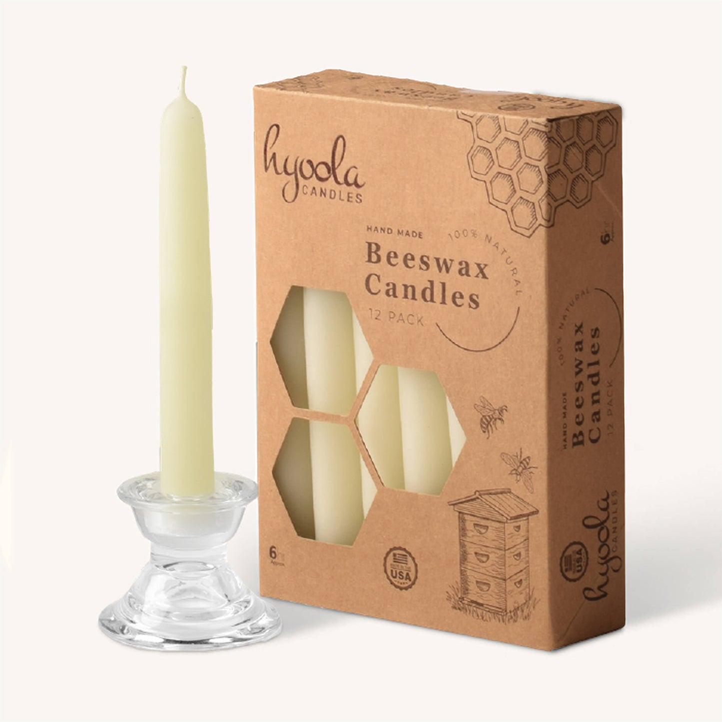 White Beeswax Candles - 6 Hours - 12 Pack