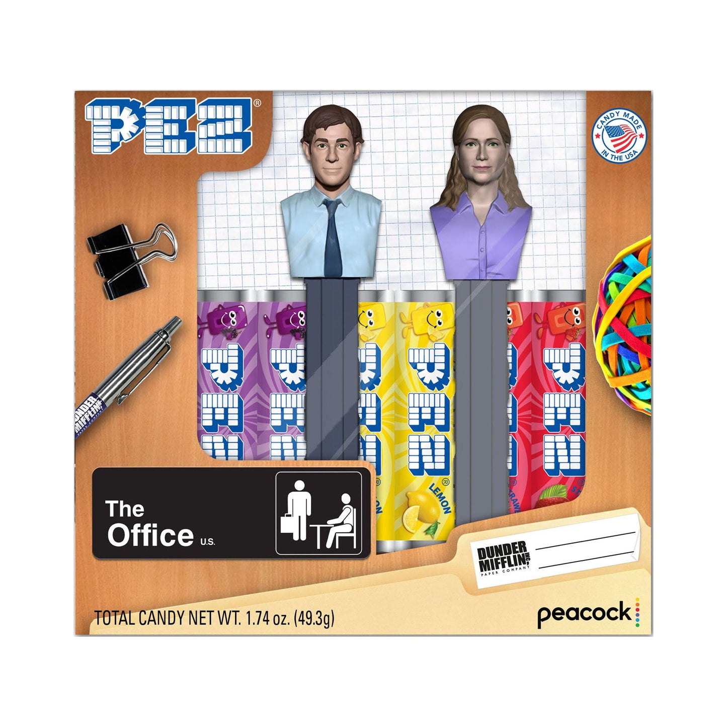 PEZ Candy The Office Twin Pack with 2 Candy Dispensers + 6 Rolls of Assorted Fruit Candy