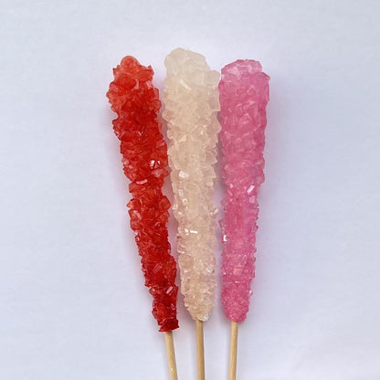 Valentine Assortment Rock Crystal Candy Stick, Clear, Pink, Red Individually Wrapped Middle Size Stick - 24 Count Display Box
