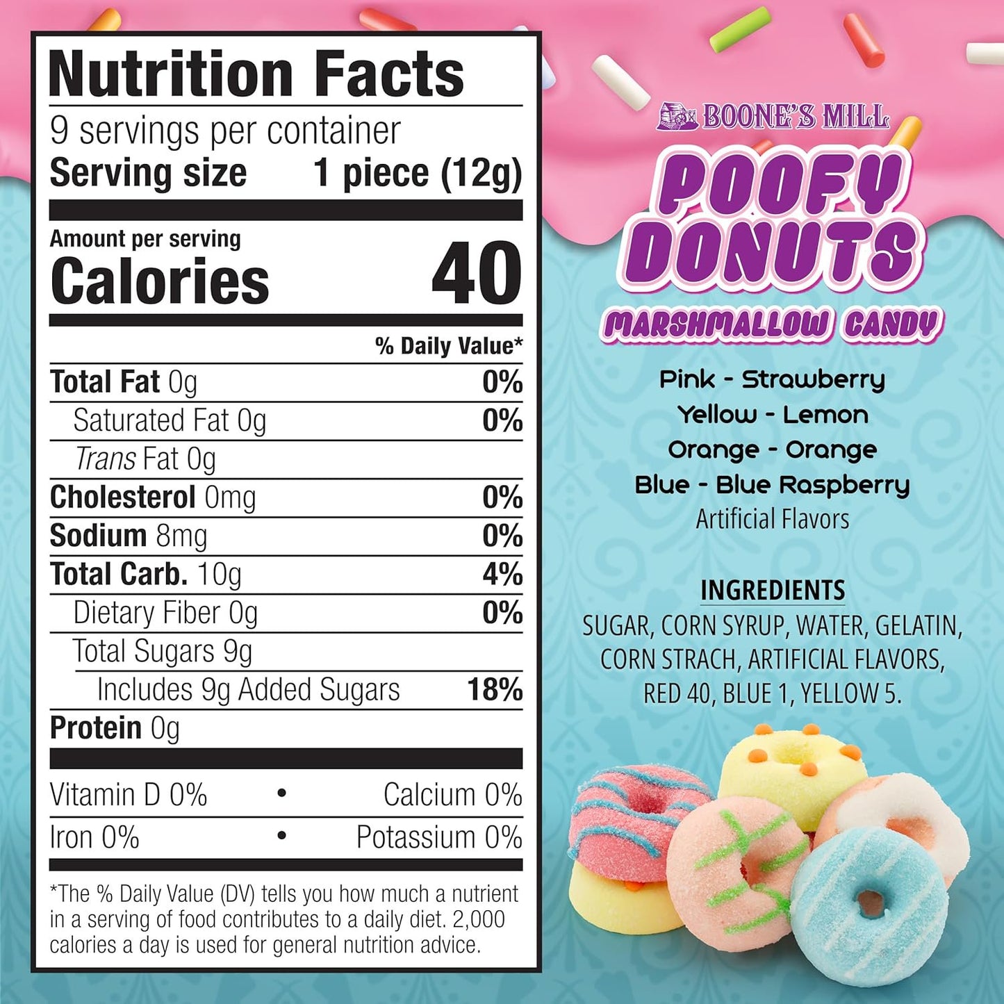 Poofy Donuts Marshmallow Candy, 9 Count Box, 3.9 Ounce