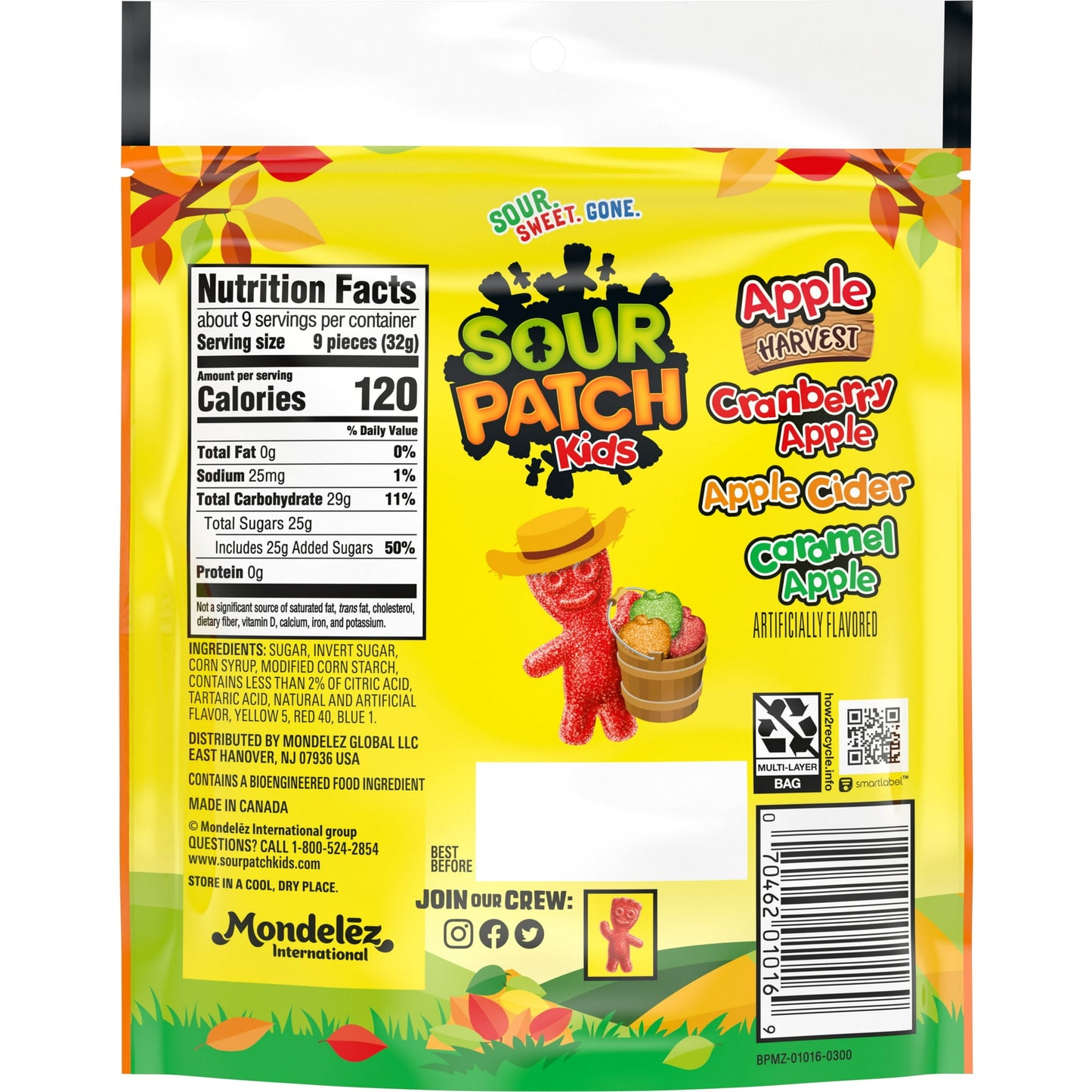 SOUR PATCH KIDS Apple Harvest Soft & Chewy Candy, 10 Ounce Resealable Bag