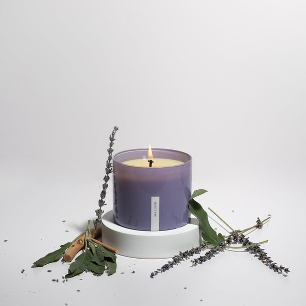 Vella & Co, Mellow Lavender & Sage 16 Ounce Soy Candle, Purple Glass