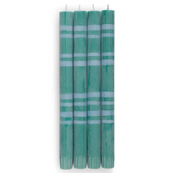British Colour Standard - 25cm / 10'' H - Striped - Beryl Green and Moonstone Eco Dinner Candles, Gift Box of 4