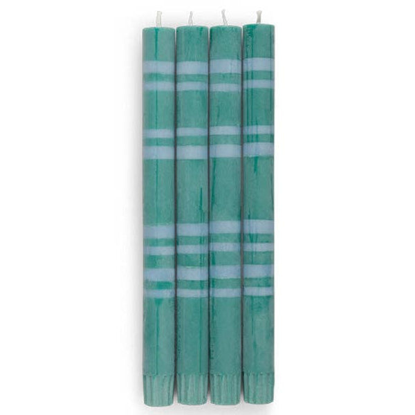 British Colour Standard - 25cm / 10'' H - Striped - Beryl Green and Moonstone Eco Dinner Candles, Gift Box of 4