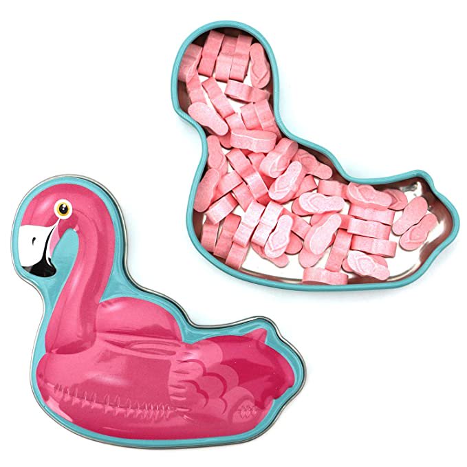 Flamingo Pool Party Tin Candy Pink Flip Flop Shaped Candies - 12 Count Display Box