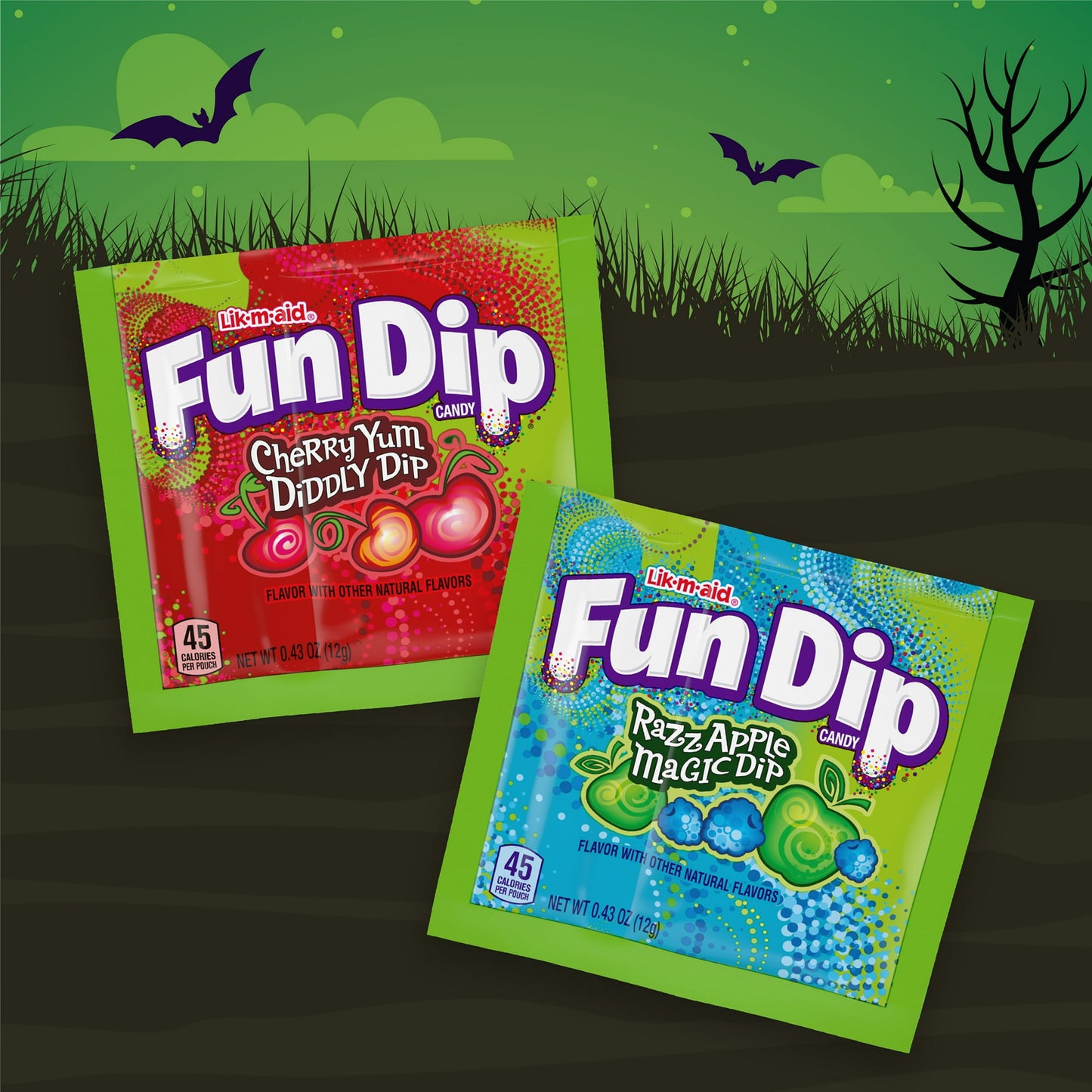 Fun Dip, Razz Apple Magic Dip & Cherry Yum Diddly, Halloween Candy, 18.9 Ounce Box, 44 Count