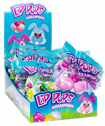 Flix Candy Bunny Lip Pop Lollipops Candy Basket Stuffers, 0.8 Ounce Pop - 12 Count Display Box