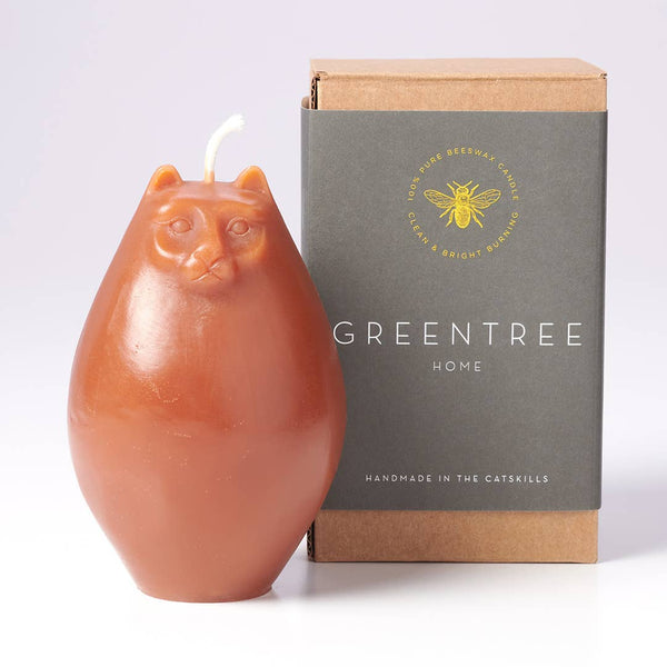 Greentree Home Candle, Fat Cat Unscented Handmade Beeswax Sculptural Animal Candles