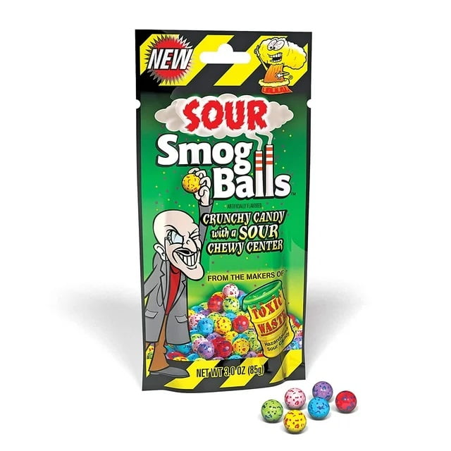 TOXIC WASTE Smog Balls Candy Gusseted Bags, 3 Ounce - 12 Count Display Box