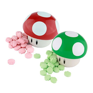 Nintendo Super Mario Bros. Mushroom Sours. 0.9 Ounce Sour Cherry and Green Apple candies Tin - 12 Count Display Box