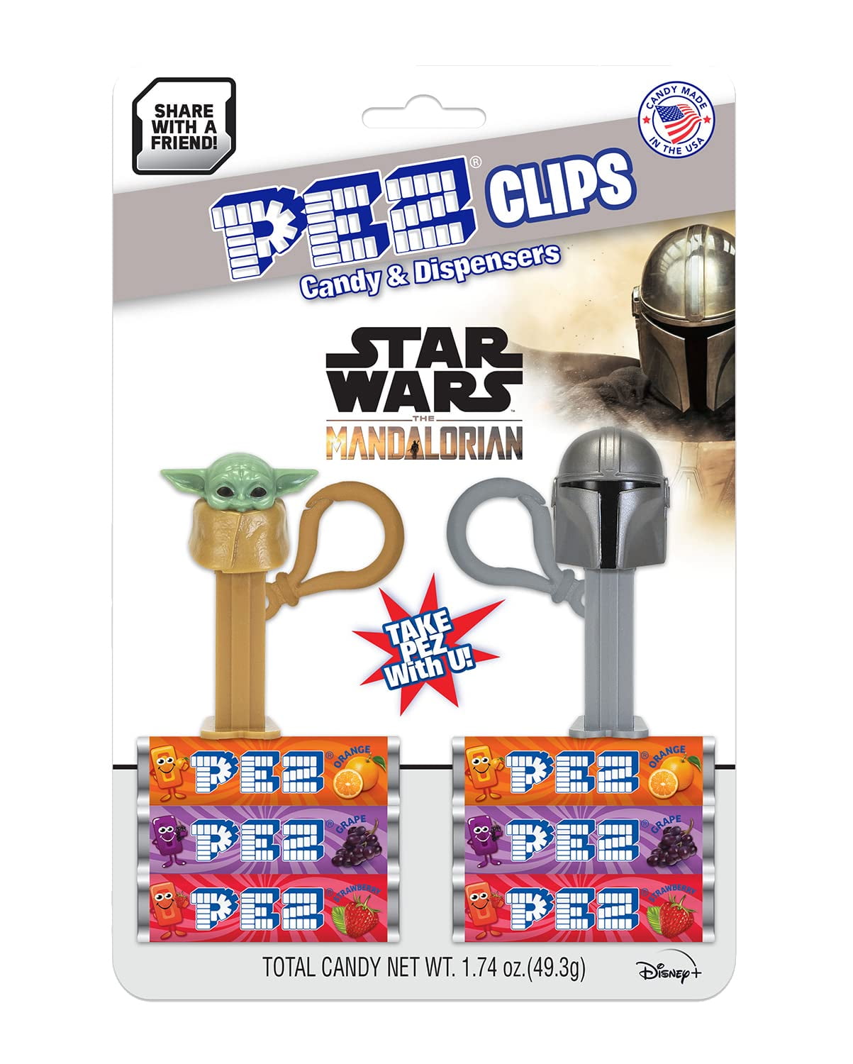 PEZ Candy The Mandalorian PEZ Clips (Mandalorian & Baby Yoda Dispensers + 6 assorted fruit flavor refills)