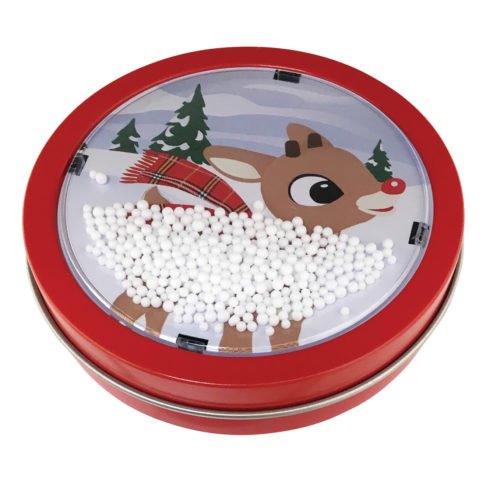 Rudolph the Red Nose Reindeer Holiday Snow Globe w/Candy Cane Candy, 1.5 Ounce Tin - 12 Count Display Box