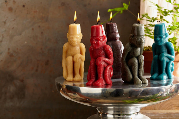 Greentree Home Candle, Monkey with A Fez Unscented Handmade Beeswax Sculptural Animal Candles