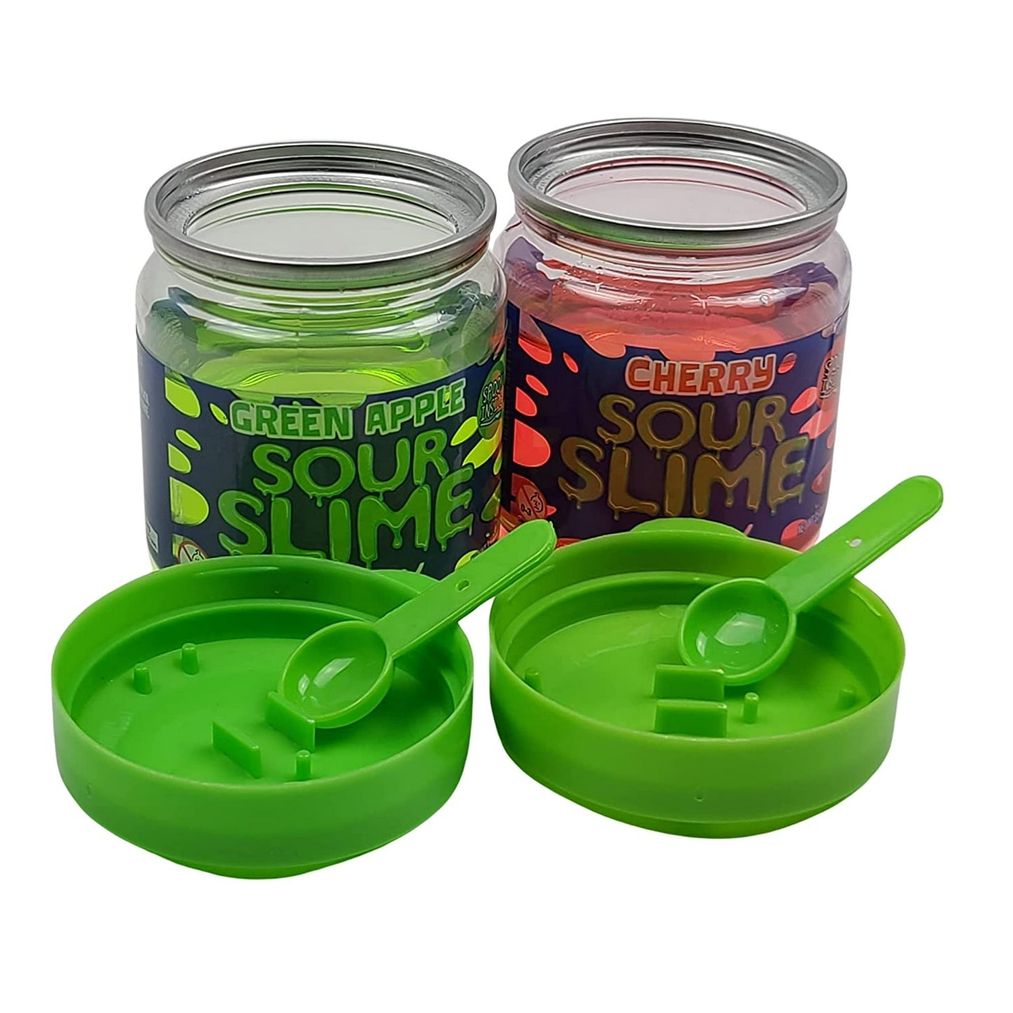 Sour Slime Candy 3.5 Ounce Jars, Sour Green Apple & Soup Cherry Flavors - 9 Count Display Box