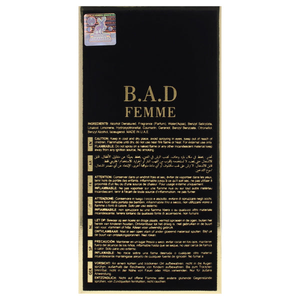 Maison Alhambra B.A.D Femme Eau de Parfum Spray for Women, 100 ml