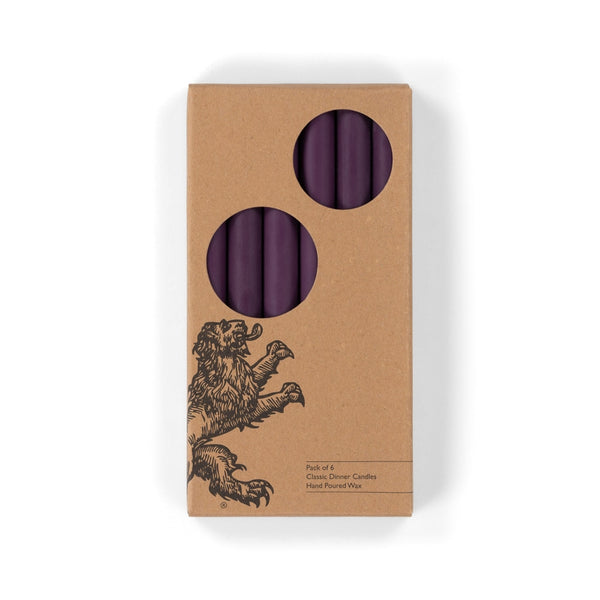 British Colour Standard 25cm / 10'' H Egg Plant Eco Dinner Candles, Gift Box of 6