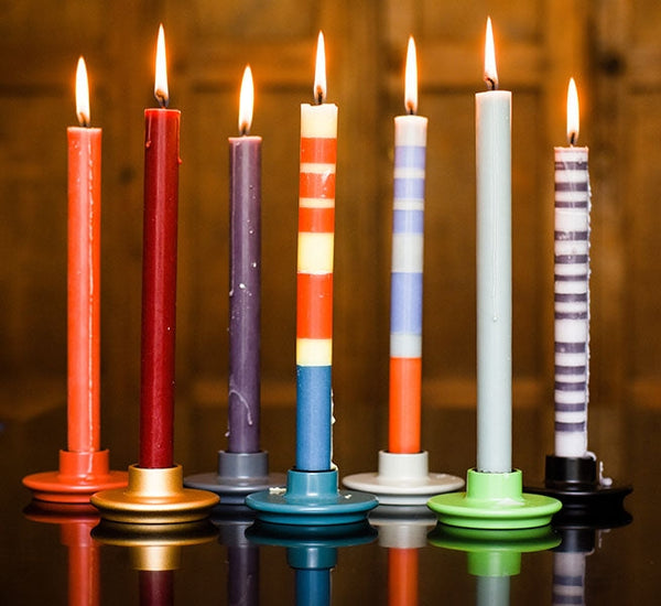 British Colour Standard Striped Mixed Pack of All 3 Stripes Eco Dinner Candles, Gift Box of 6