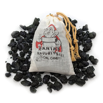Santa's Naughty List Coal Candy Drawstring Bag, Black Cherry Rock Candy Crystals 2 oz, 12 Count Display Box