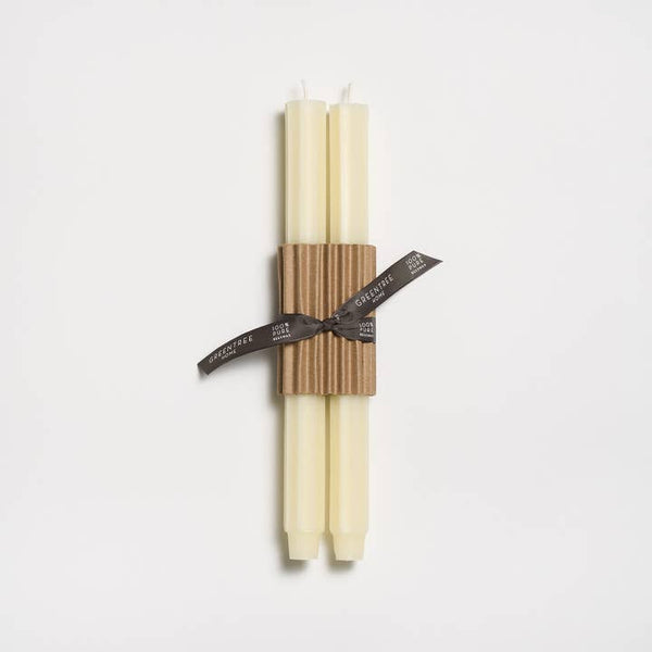 Greentree Home Candle, 12" Fluted Unscented Taper Handmade Beeswax Candles