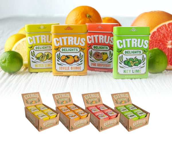 Citrus Delights Candy, 1.07 Ounce (30g) Tin - 12 Count Display Box