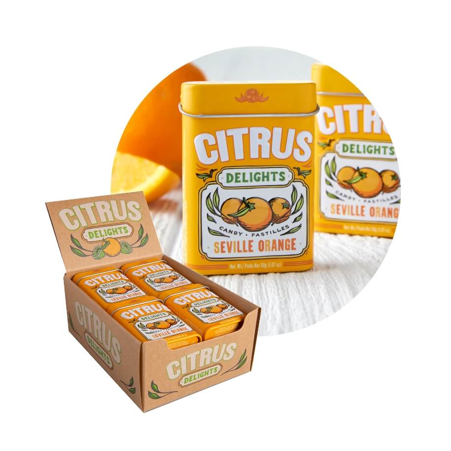 Citrus Delights Candy, 1.07 Ounce (30g) Tin - 12 Count Display Box