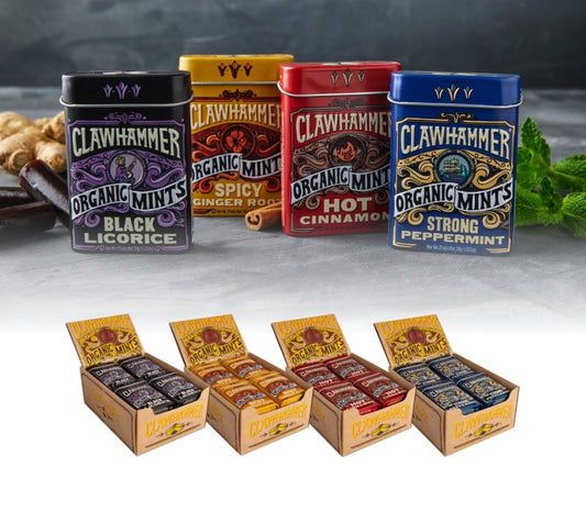 Clawhammer Organic Mints Candy, 1.07 Ounce (30g) Tins - 12 Count Display Box