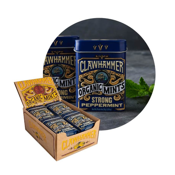 Clawhammer Organic Mints Candy, 1.07 Ounce (30g) Tins - 12 Count Display Box