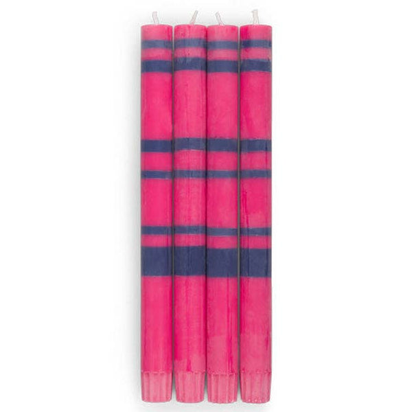 British Colour Standard - 25cm / 10'' H - Striped - Neyron Pink and Midnight Blue Eco Dinner Candles, Gift Box of 4