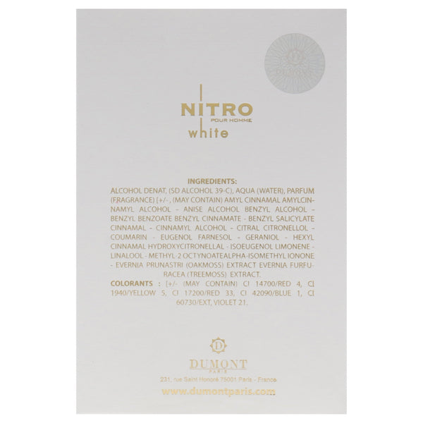 Dumont Paris Nitro White Pour Homme Eau de Parfum 3.4 oz