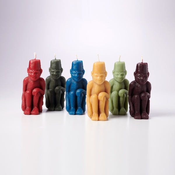 Greentree Home Candle, Monkey with A Fez Unscented Handmade Beeswax Sculptural Animal Candles