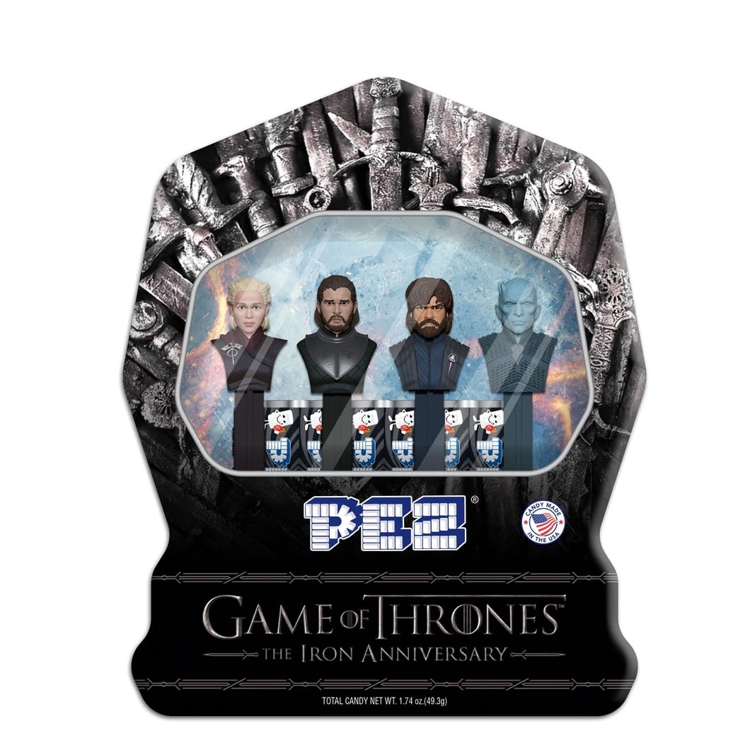 PEZ Candy Game of Thrones Gift Tin, 4 Candy Dispensers Plus 6 Rolls Assorted Fruit Candy, 1 Count, 1.74 oz