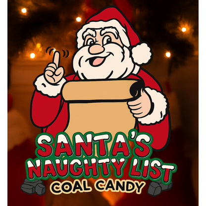 Santa's Naughty List Coal Candy Drawstring Bag, Black Cherry Rock Candy Crystals 2 oz, 12 Count Display Box