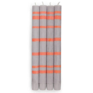 British Colour Standard - 25cm / 10'' H - Striped - Willow Grey and Orange Flame Eco Dinner Candles, Gift Box of 4