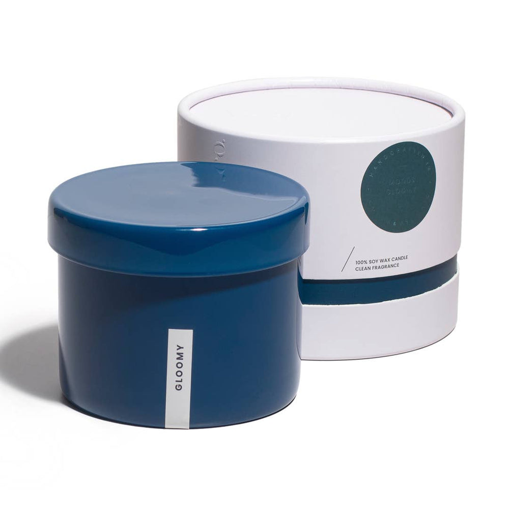 Vella & Co, Gloomy Palo Santo & Woods 16 Ounce Soy Candle, Blue Glass