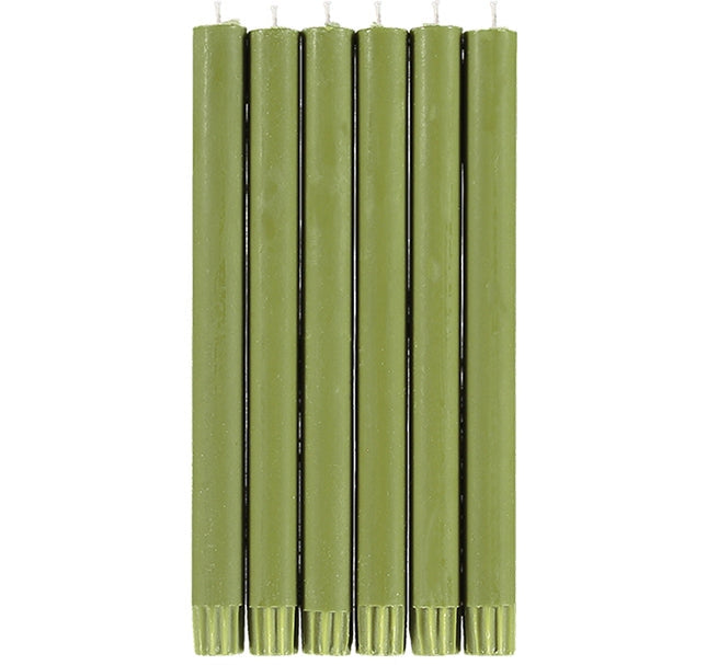 British Colour Standard 25cm / 10'' H Olive Eco Dinner Candles, Gift Box of 6