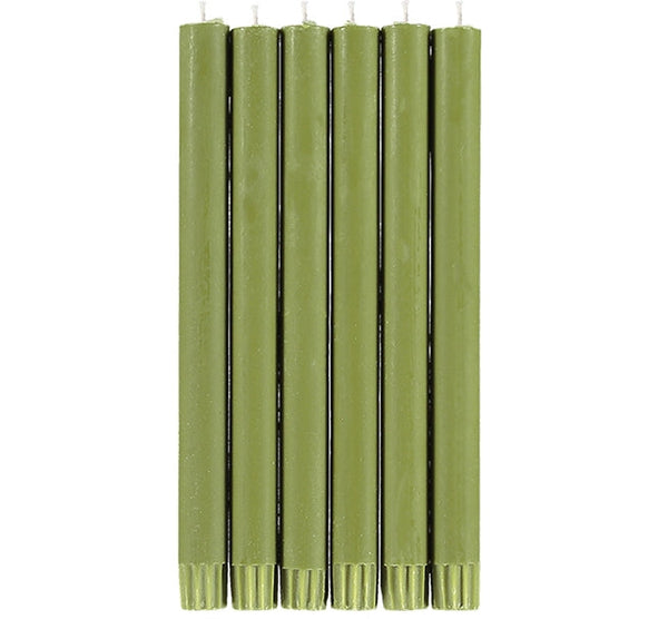 British Colour Standard 25cm / 10'' H Olive Eco Dinner Candles, Gift Box of 6