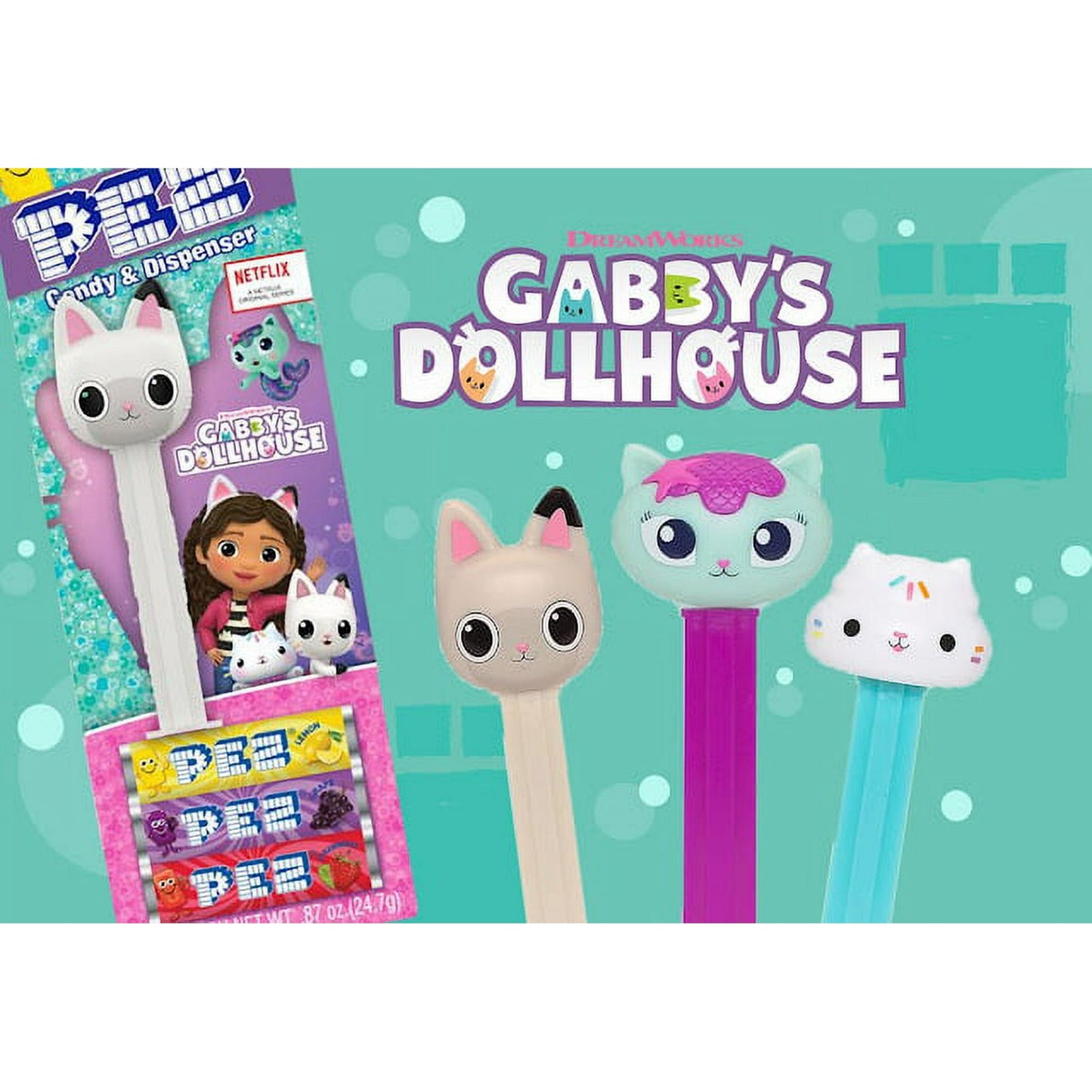 PEZ DreamWorks Gabby's Dollhouse Collectable Candy Dispenser Blister Pack, 0.87 Ounce