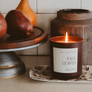Sweet Water Decor Fall Leaves 15 oz Soy Candle, Matte Jar