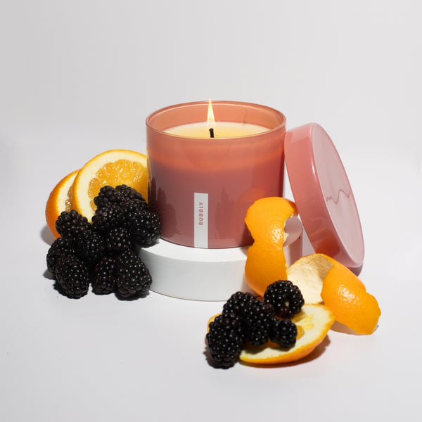 Vella & Co, Bubbly Fresh Citrus & Champagne 16 Ounce Soy Candle, Pink Glass